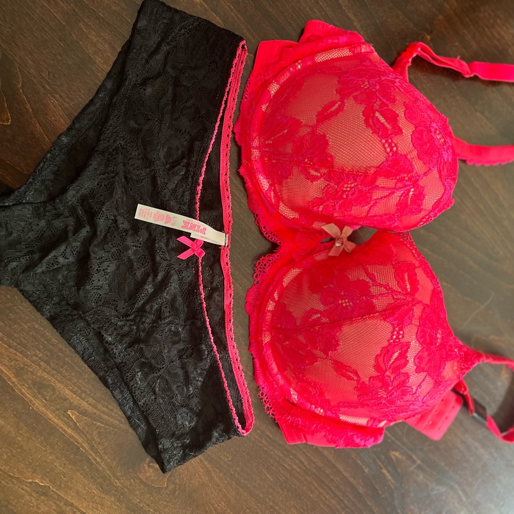 Beautiful Victoria’s Secret, pink and black bra and underwear